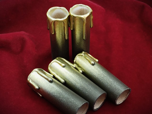 Chandelier Candle Tubes brown with gold drip Card 85mm x 24mm 5 pack  