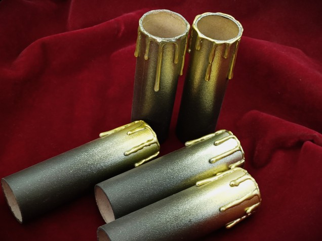 Chandelier Candle Tubes brown with gold drip Card 120mm x 32mm 5 pack 