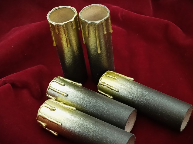 Chandelier Candle Tubes brown with gold drip Card 120mm x 32mm 5 pack 