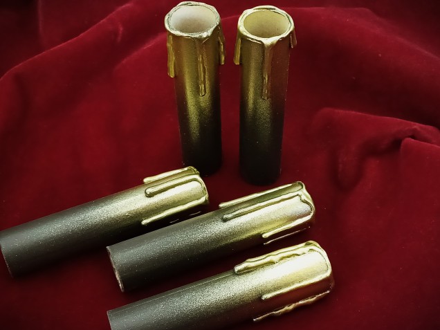 Chandelier Candle Tubes brown with gold drip Card 100mm x 24mm 5 pack 