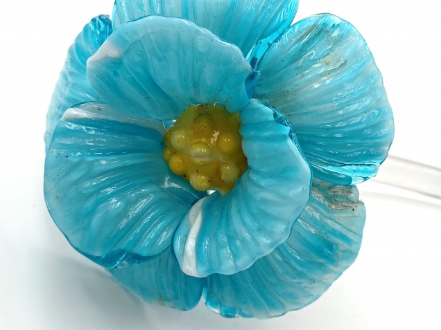 Venetian Chandelier Flower Yellow and Blue Clear Stem 