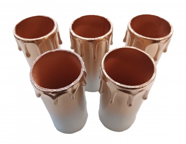 Chandelier Candle Tubes White and antique gold Drip Card 95mm x 40mm 