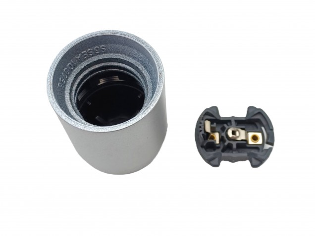 E27 ES 3 part lamp holder silver plain skirt
