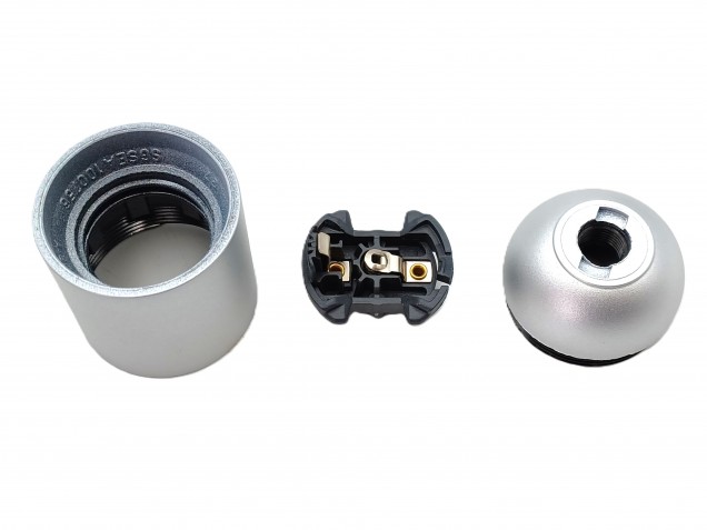 E27 ES 3 part lamp holder silver plain skirt