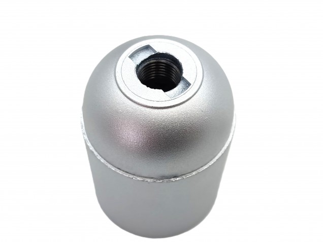 E27 ES 3 part lamp holder silver plain skirt