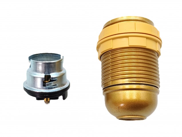 B22 Bakelite Lampholder Threaded Skirt and 2 Shade Rings gold