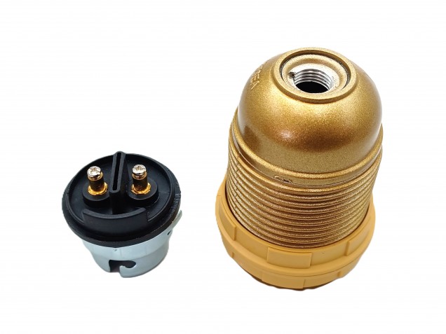 B22 Bakelite Lampholder Threaded Skirt and 2 Shade Rings gold