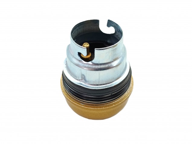 B22 Bakelite Lampholder Threaded Skirt and 2 Shade Rings gold