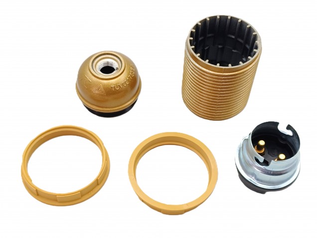 B22 Bakelite Lampholder Threaded Skirt and 2 Shade Rings gold