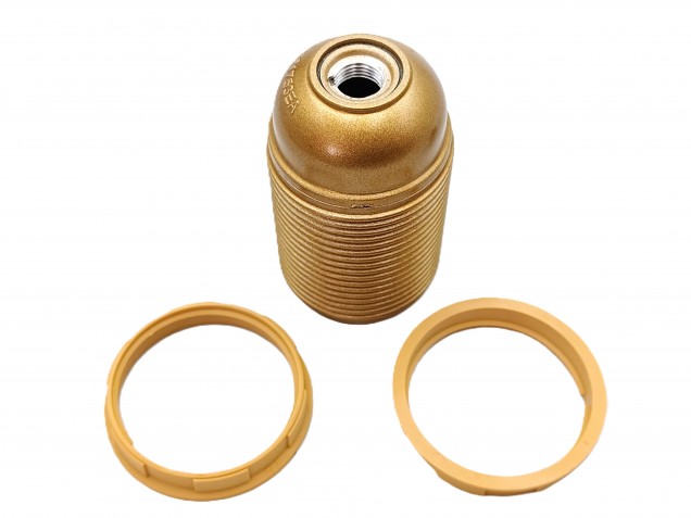 B22 Bakelite Lampholder Threaded Skirt and 2 Shade Rings gold