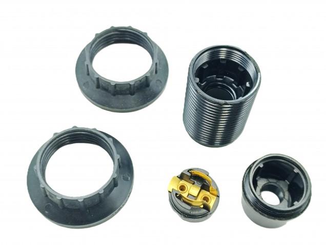 E14 lamp holder 3 part threaded skirt plus 2 chunky shade rings black 