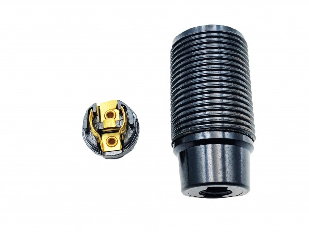 E14 bulb-lamp holder 3 part threaded skirt plus shade ring black plastic