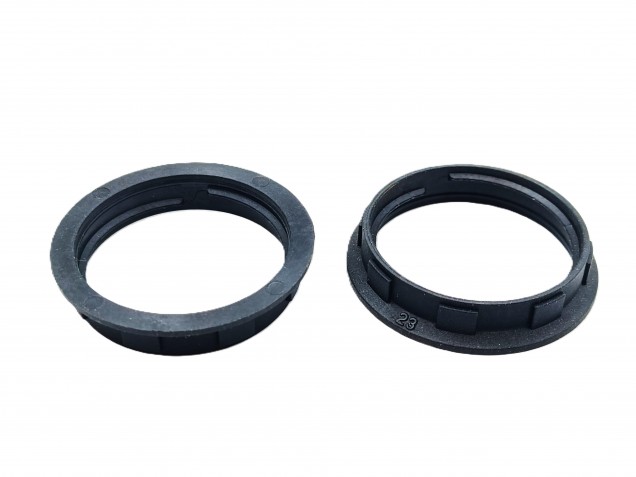 E14 bulb-lamp holder 3 part threaded skirt plus shade ring black plastic