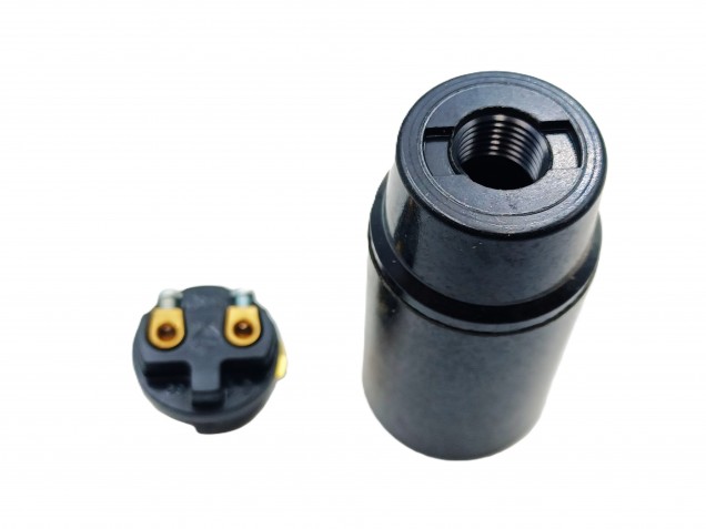 E14 Bulb Lamp Holder 3 Part Plain Skirt Black Plastic