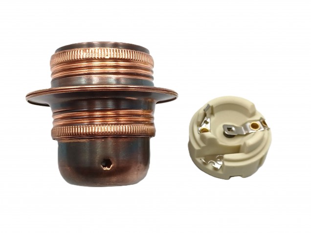 ES E27 Bulb lamp Holder 3 Part Plus Shade Rings In Antique Plated Copper