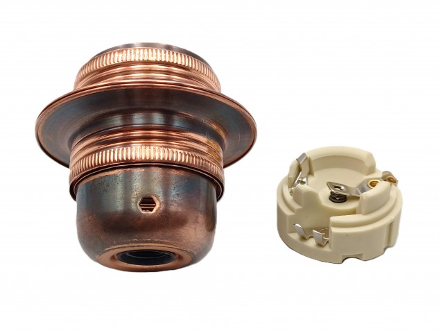 ES E27 Bulb lamp Holder 3 Part Plus Shade Rings In Antique Plated Copper