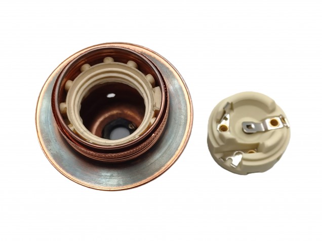 ES E27 Bulb lamp Holder 3 Part Plus Shade Rings In Antique Plated Copper