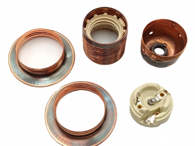 ES E27 Bulb lamp Holder 3 Part Plus Shade Rings In Antique Plated Copper