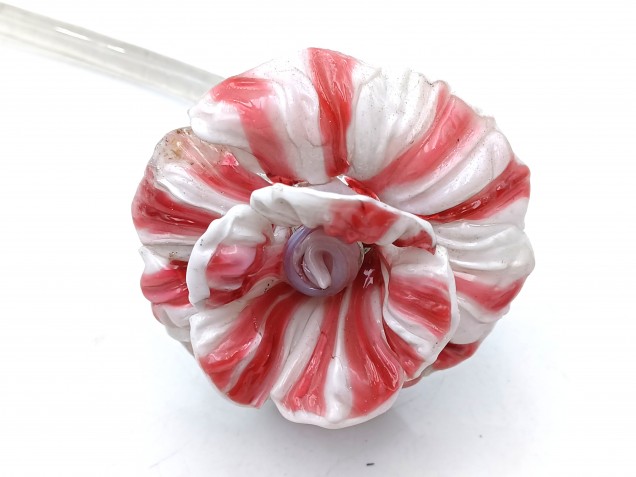 Murano chandelier Flower clear Stem with red and white Flower Head