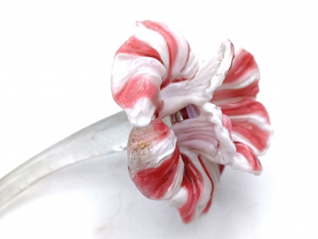 Murano chandelier Flower clear Stem with red and white Flower Head