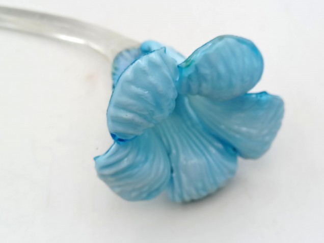 Murano chandelier Flower clear Stem with blue and yellow Flower Head 