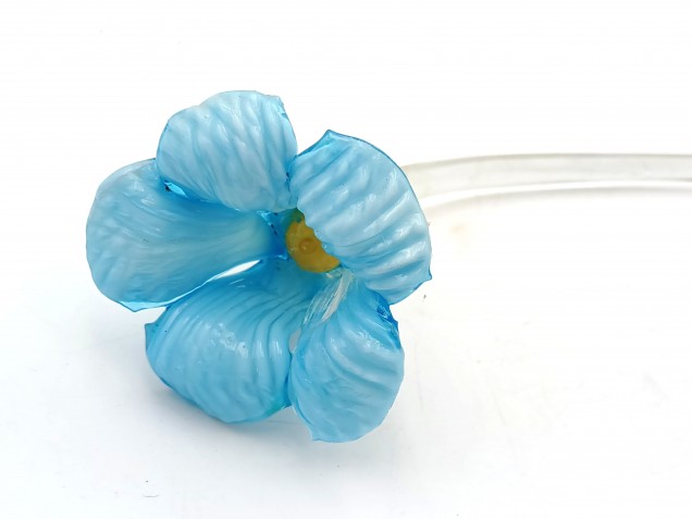 Murano chandelier Flower clear Stem with blue and yellow Flower Head 