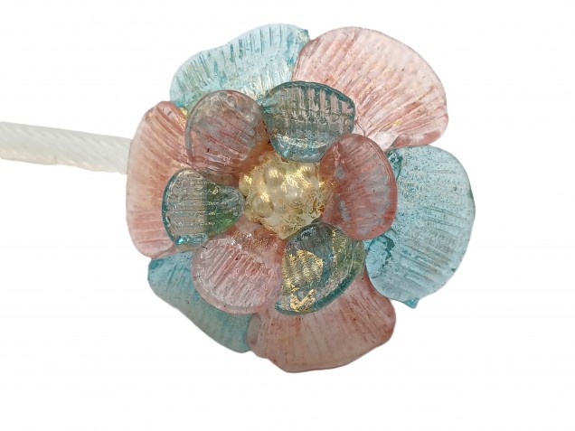 Murano chandelier Flower with blue red and gold Flower Head 