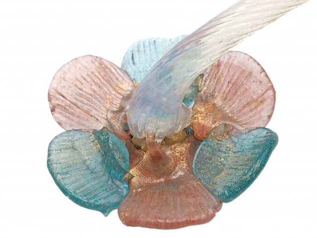 Murano chandelier Flower with blue red and gold Flower Head 