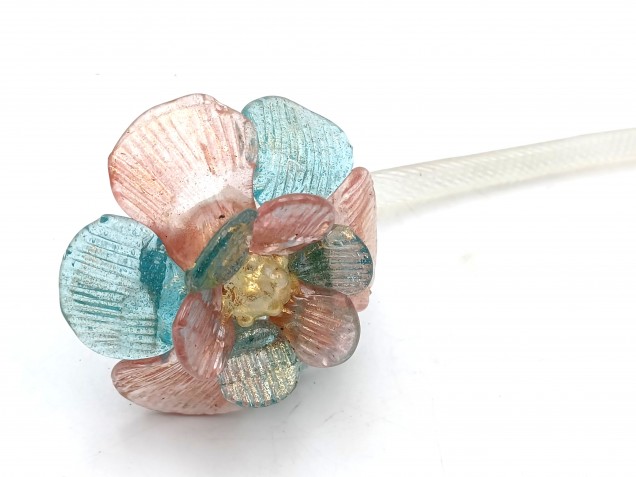 Murano chandelier Flower with blue red and gold Flower Head 