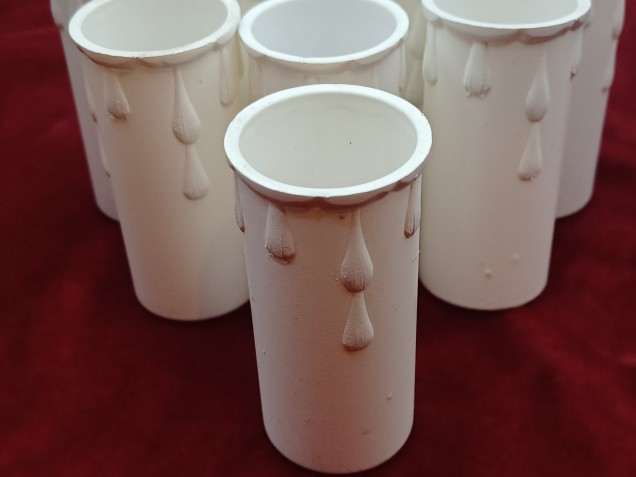 8 white plastic drip candle tubes 70mm height x 28mm internal diameter