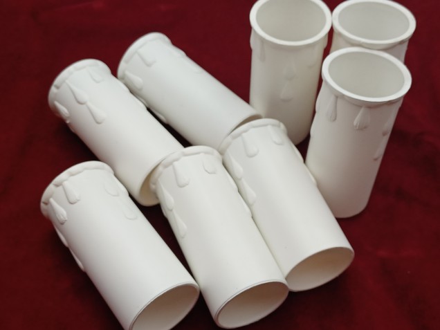 8 white plastic drip candle tubes 70mm height x 28mm internal diameter