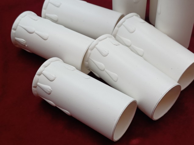 8 white plastic drip candle tubes 70mm height x 28mm internal diameter