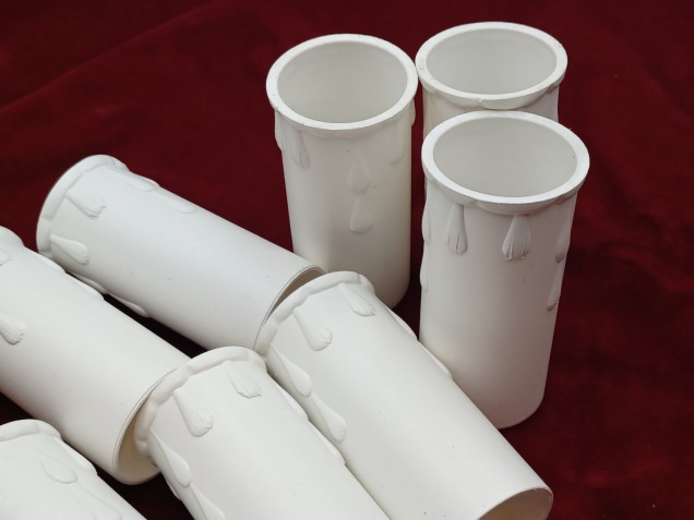 8 white plastic drip candle tubes 70mm height x 28mm internal diameter