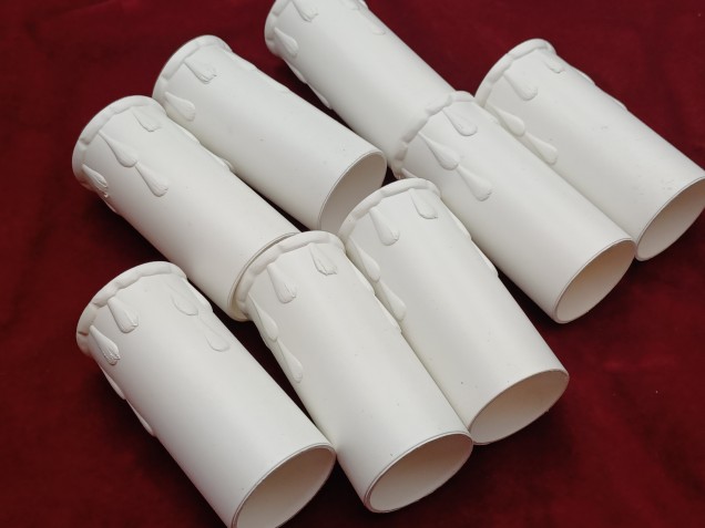 8 white plastic drip candle tubes 70mm height x 28mm internal diameter