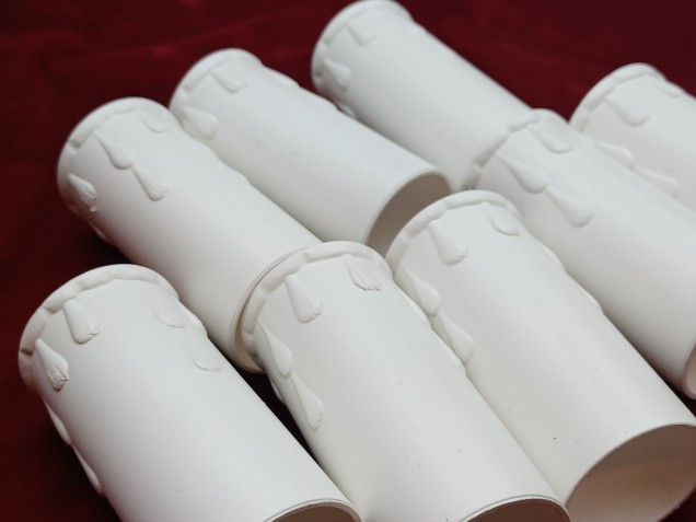 8 white plastic drip candle tubes 70mm height x 28mm internal diameter