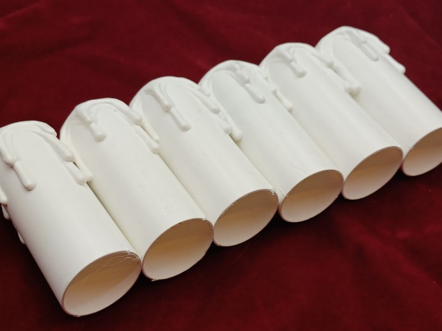 6 White Plastic Drip Effect Candle Tubes 70mm height x 23.5mm internal 27mm external