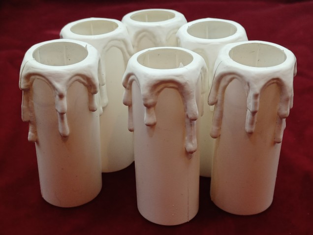6 White Plastic Drip Effect Candle Tubes 70mm height x 23.5mm internal 27mm external