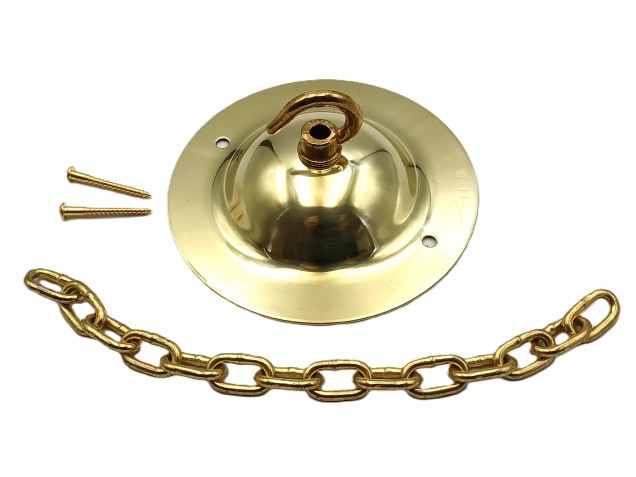 Brass LARGE DOME Ceiling Hook with screws and chain 15kgs max load 