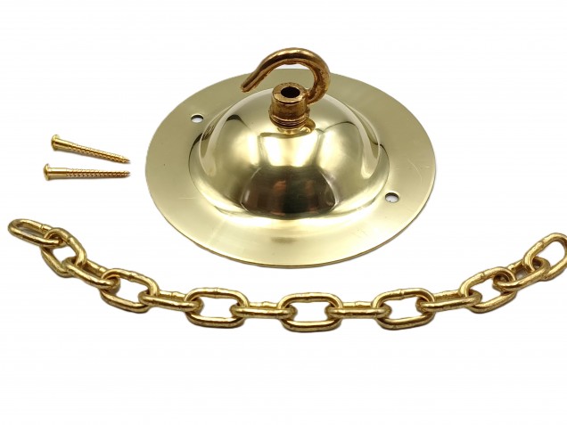 Brass LARGE DOME Ceiling Hook with screws and chain 15kgs max load 