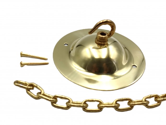 Brass LARGE DOME Ceiling Hook with screws and chain 15kgs max load 