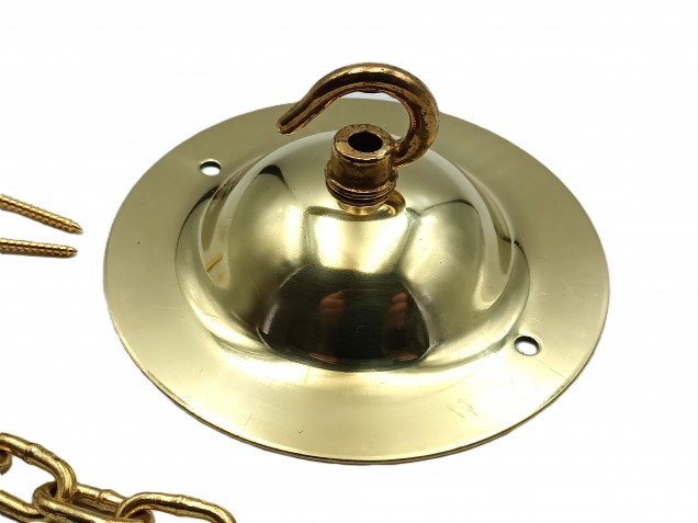 Brass LARGE DOME Ceiling Hook with screws and chain 15kgs max load 
