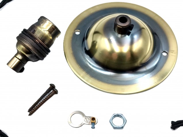 Large Ceiling Rose dome Pendant Set With B22 Lamp Holder Brushed Antique Finish