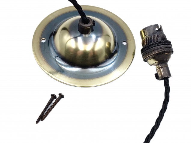 Large Ceiling Rose dome Pendant Set With B22 Lamp Holder Brushed Antique Finish