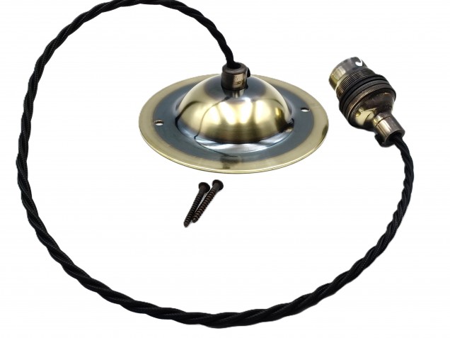 Large Ceiling Rose dome Pendant Set With B22 Lamp Holder Brushed Antique Finish
