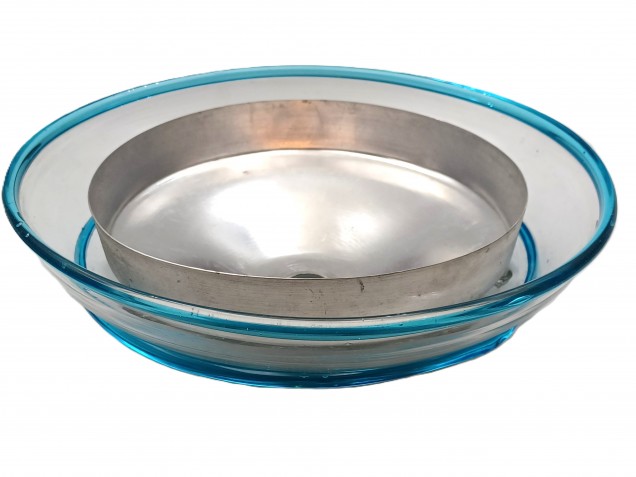 Venetian light blue rim clear glass chandelier bottom bowl Circa 1890