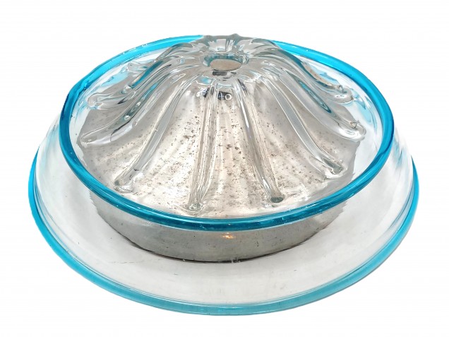 Venetian light blue rim clear glass chandelier bottom bowl Circa 1890