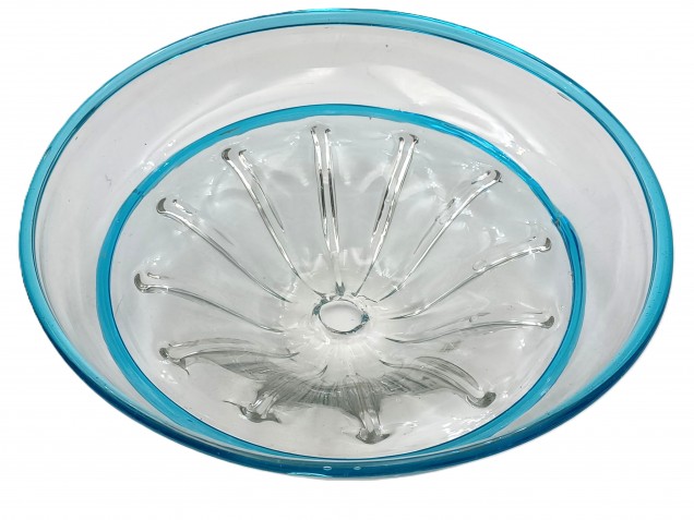 Venetian light blue rim clear glass chandelier bottom bowl Circa 1890