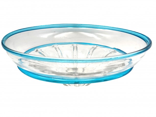 Venetian light blue rim clear glass chandelier bottom bowl Circa 1890