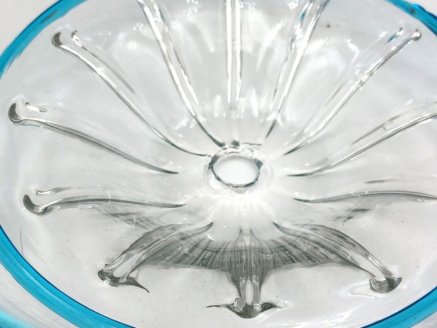 Venetian light blue rim clear glass chandelier bottom bowl Circa 1890