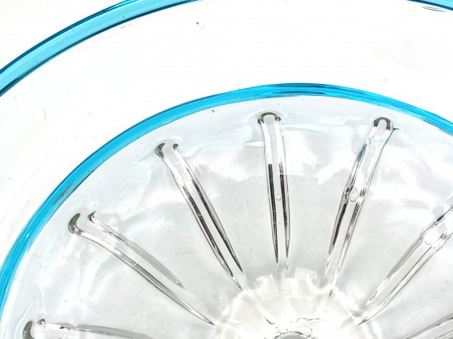 Venetian light blue rim clear glass chandelier bottom bowl Circa 1890